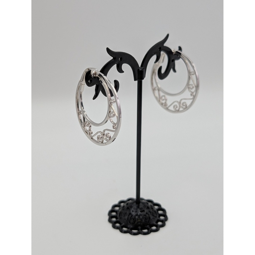 L.H. Segal California Vintage Silver Tone Filigree Double Hoop Clip On Earrings